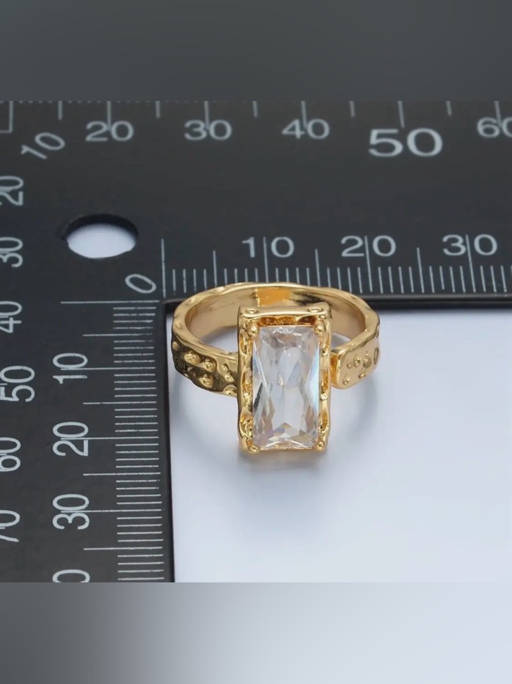 24K Gold Filled Clear Cz Baguette
Hammered Wrap Band Ring - Picture 3 of 5